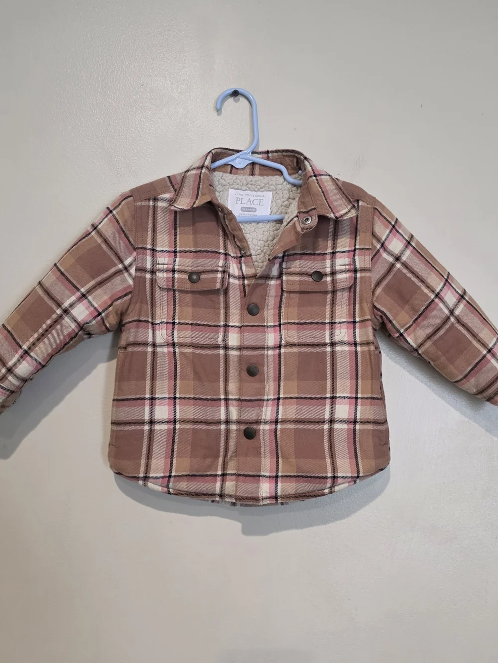 The Children's Place Toddler Plaid Sherpa Lined Flannel Snap Shirt Jacket 18-24M